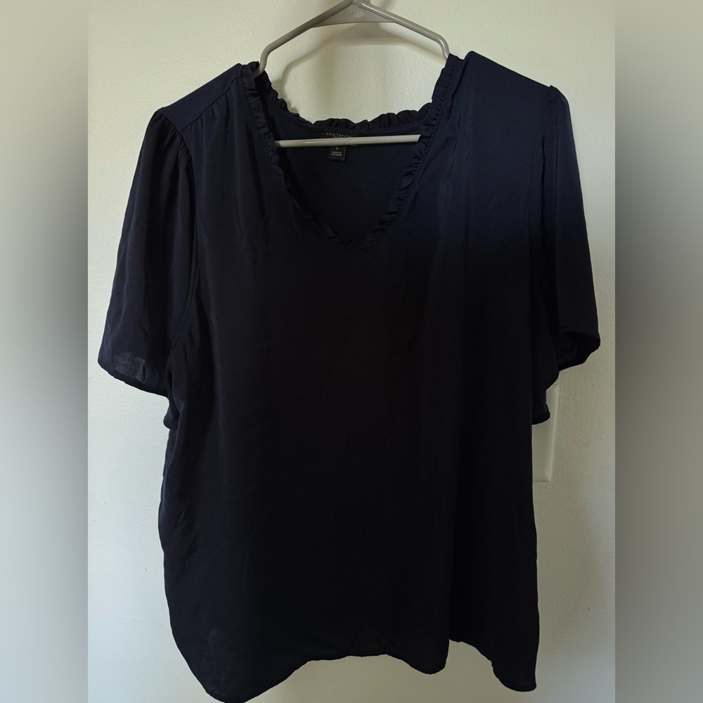 Ann Taylor Black Ruffle V-Neck Blouse